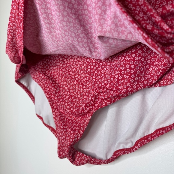 Red Floral Swim Skirt White Ditsy Flower Print - Picture 2 of 5
